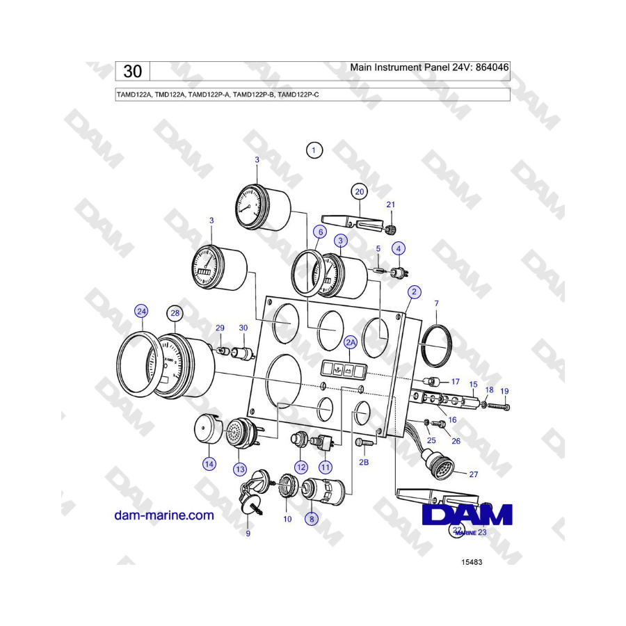 Volvo Penta TAMD122A, TMD122A, TAMD122P-A, TAMD122P-B, TAMD122P-C - Main Instrument Panel 24V: 864046