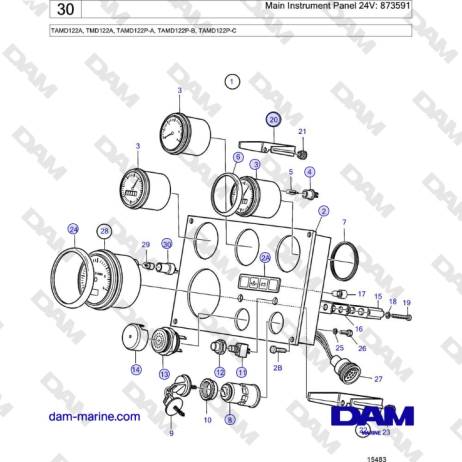 Volvo Penta TAMD122A, TMD122A, TAMD122P-A, TAMD122P-B, TAMD122P-C - Main Instrument Panel 24V: 873591