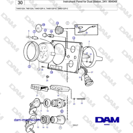 Volvo Penta TAMD122A, TMD122A, TAMD122P-A, TAMD122P-B, TAMD122P-C - Instrument Panel for Dual Station, 24V: 864048