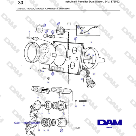 Volvo Penta TAMD122A, TMD122A, TAMD122P-A, TAMD122P-B, TAMD122P-C - Instrument Panel for Dual Station, 24V: 873592