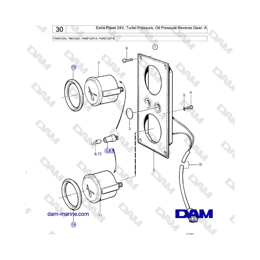 Volvo Penta TAMD122A, TMD122A, TAMD122P-A, TAMD122P-B - Extra Panel 24V, Turbo Pressure, Oil Pressure Reverse Gear: A