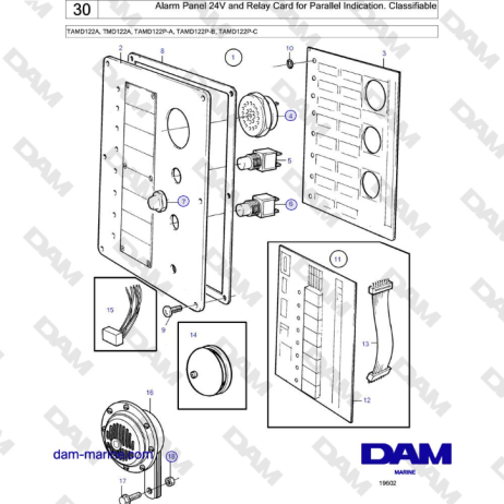 Volvo Penta TAMD122A, TMD122A, TAMD122P-A, TAMD122P-B, TAMD122P-C - Alarm Panel 24V and Relay Card for Parallel Indication