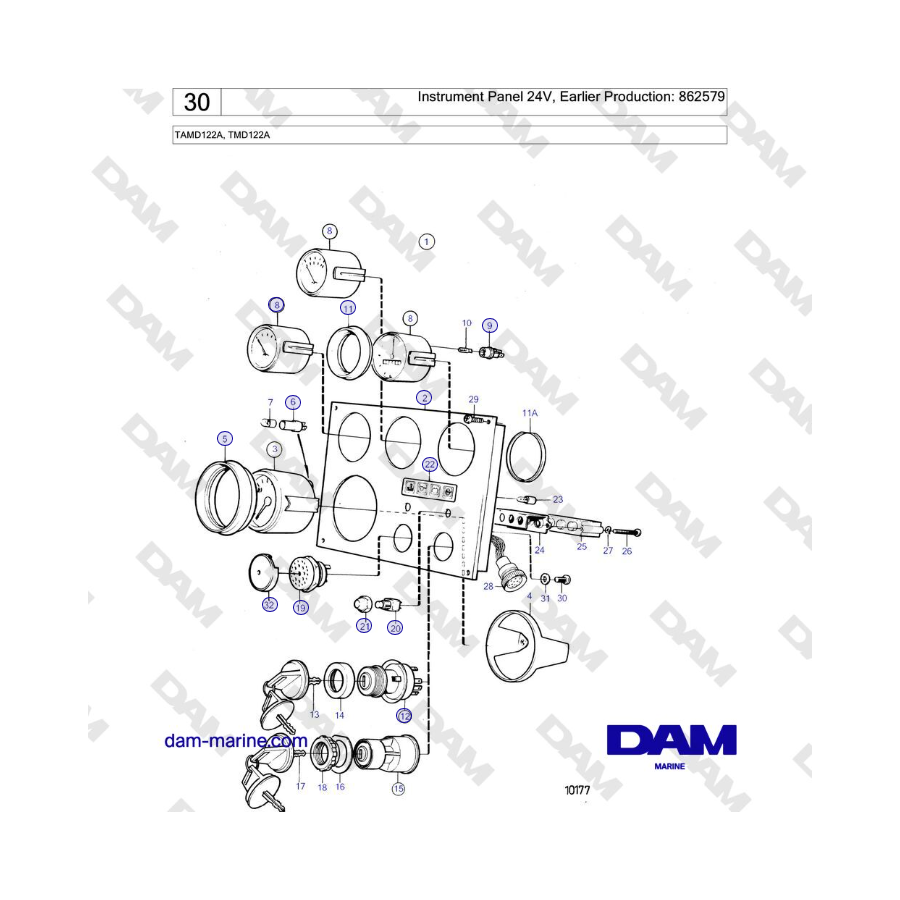 Volvo Penta TAMD122A, TMD122A - Instrument Panel 24V, Earlier Production: 862579