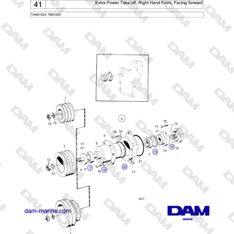 Volvo Penta TAMD122A, TMD122A - Extra Power Take off, Right Hand Front, Facing forward