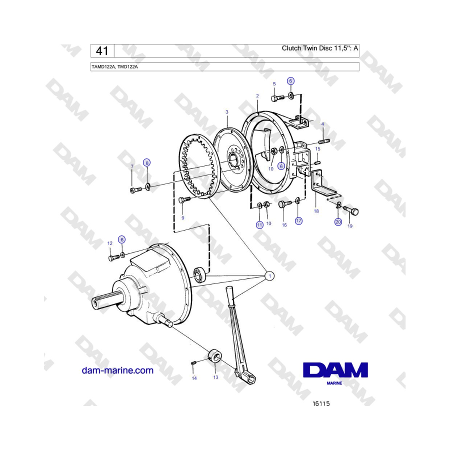 Volvo Penta TAMD122A, TMD122A - Clutch Twin Disc 11,5'': A