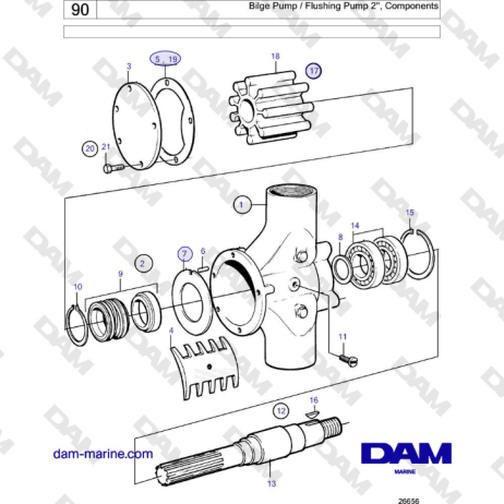 Volvo Penta TAMD122A, TMD122A, TAMD122P-A, TAMD122P-B, TAMD122P-C - Bilge Pump / Flushing Pump 2'', Components 