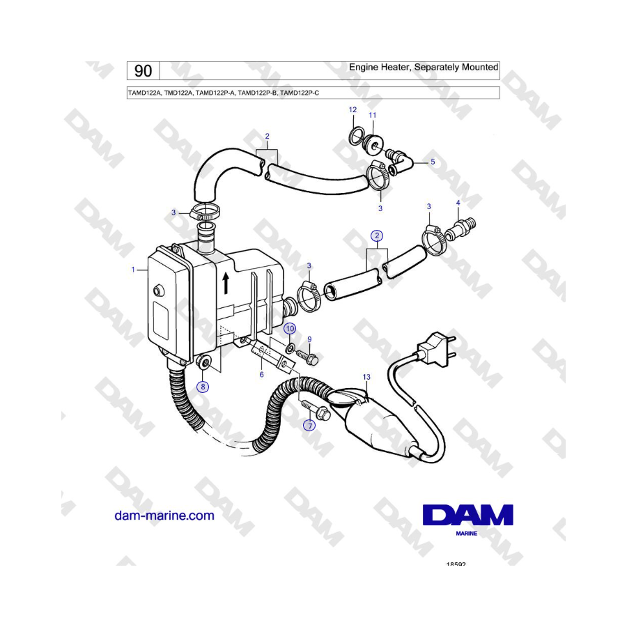 Volvo Penta TAMD122A, TMD122A, TAMD122P-A, TAMD122P-B, TAMD122P-C - Engine Heater, Separately Mounted 