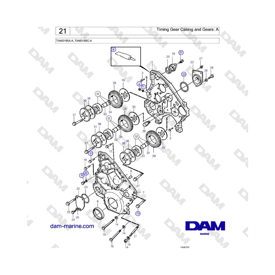 Volvo Penta TAMD165A-A, TAMD165C-A - Timing Gear Casing and Gears: A