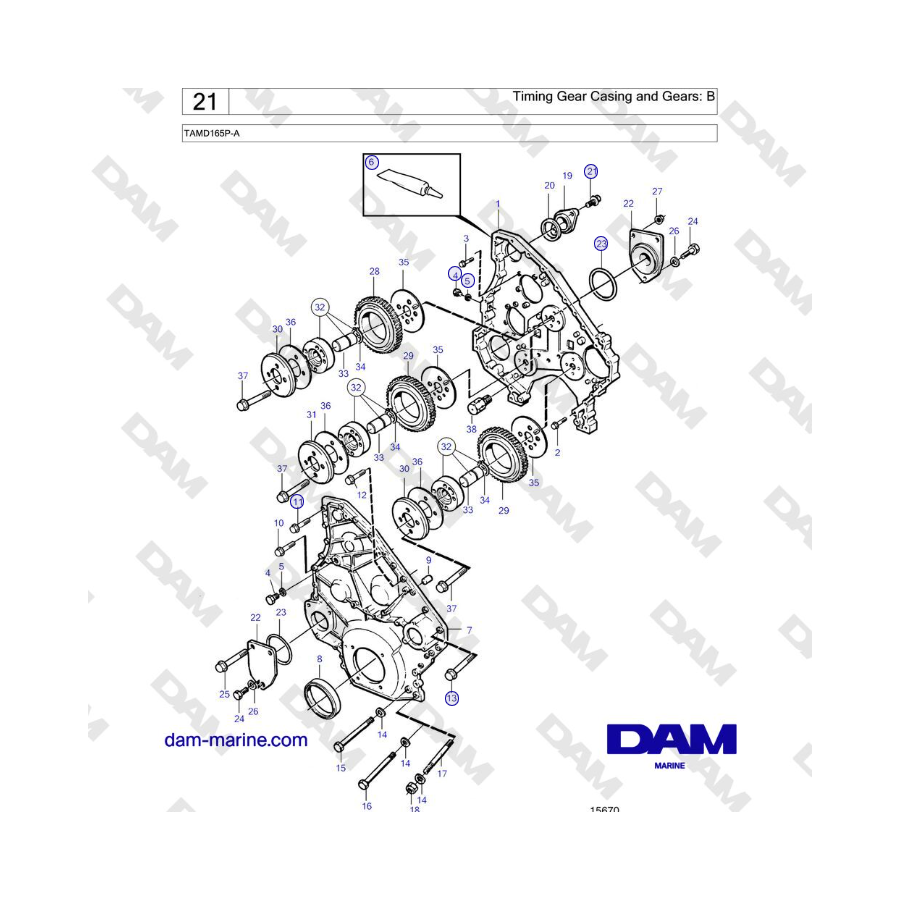 Volvo Penta TAMD165P-A - Timing Gear Casing and Gears: B