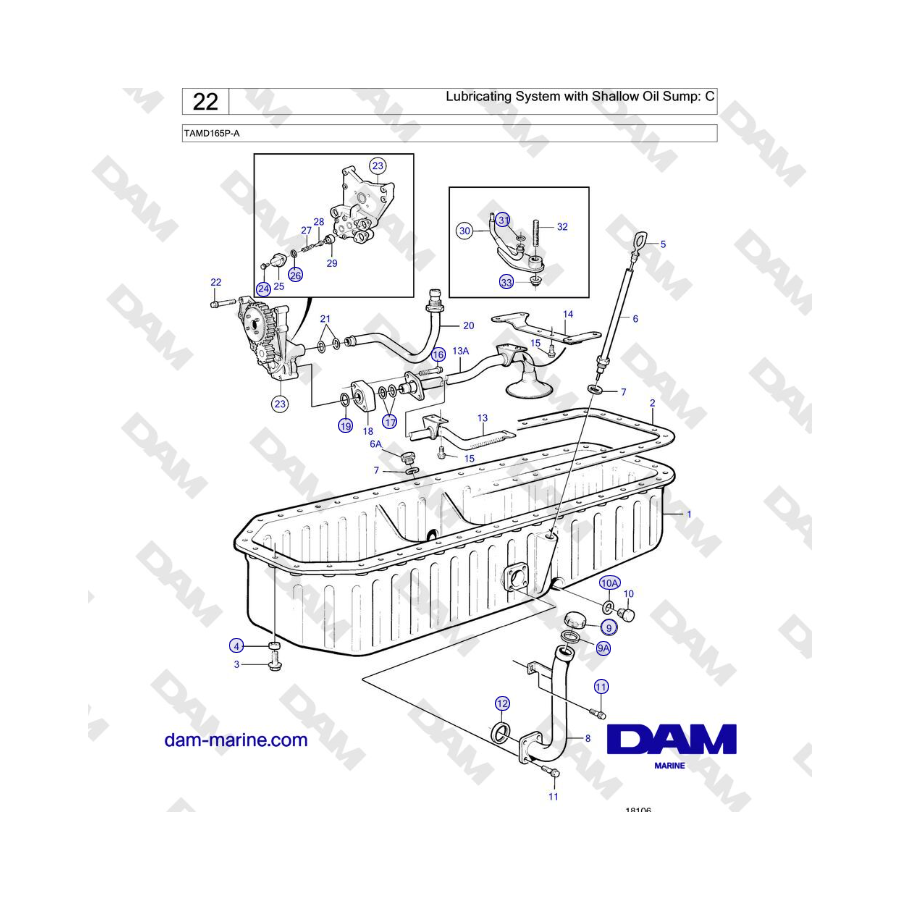 Volvo Penta TAMD165P-A - Lubricating System with Shallow Oil Sump: C