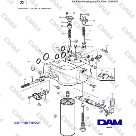 Volvo Penta TAMD165A-A, TAMD165C-A, TAMD165P-A - Oil Filter Housing and Oil Filter: 3826150