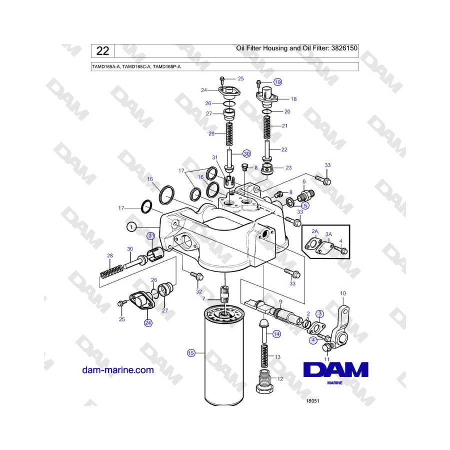 Volvo Penta TAMD165A-A, TAMD165C-A, TAMD165P-A - Oil Filter Housing and Oil Filter: 3826150