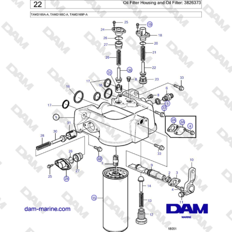 Volvo Penta TAMD165A-A, TAMD165C-A, TAMD165P-A - Oil Filter Housing and Oil Filter: 3826373