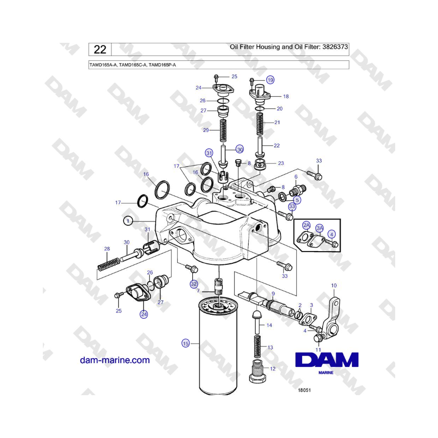 Volvo Penta TAMD165A-A, TAMD165C-A, TAMD165P-A - Oil Filter Housing and Oil Filter: 3826373