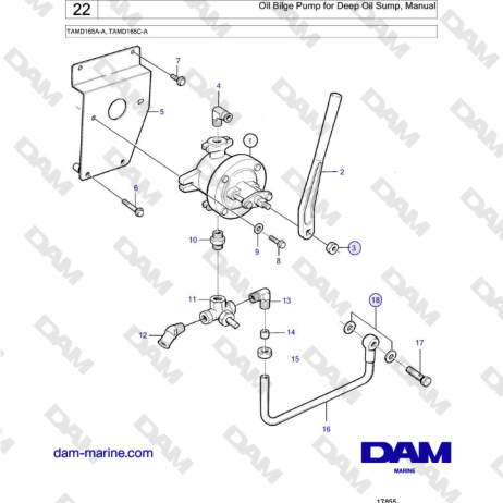 Volvo Penta TAMD165A-A, TAMD165C-A - Oil Bilge Pump for Deep Oil Sump, Manual