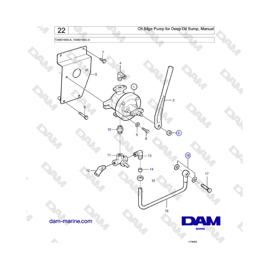 Volvo Penta TAMD165A-A, TAMD165C-A - Oil Bilge Pump for Deep Oil Sump, Manual