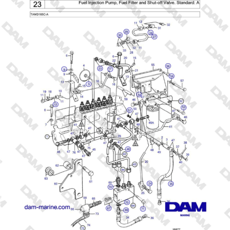 Volvo Penta TAMD165C-A - Fuel Injection Pump, Fuel Filter and Shut-off Valve. Standard: A