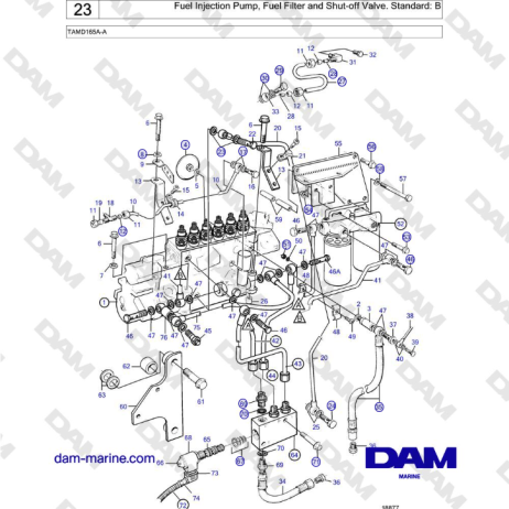 Volvo Penta TAMD165A-A - Fuel Injection Pump, Fuel Filter and Shut-off Valve. Standard: B