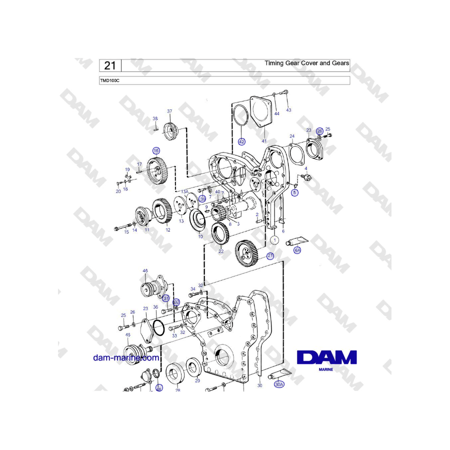 Volvo Penta TMD100C - Timing Gear Cover and Gears