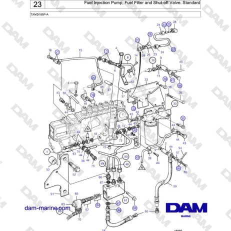 Volvo Penta TAMD165P-A - Fuel Injection Pump, Fuel Filter and Shut-off Valve. Standard