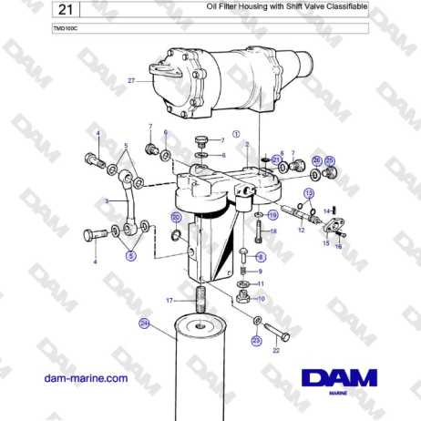 Volvo Penta TMD100C - Oil Filter Housing with Shift Valve Classifiable