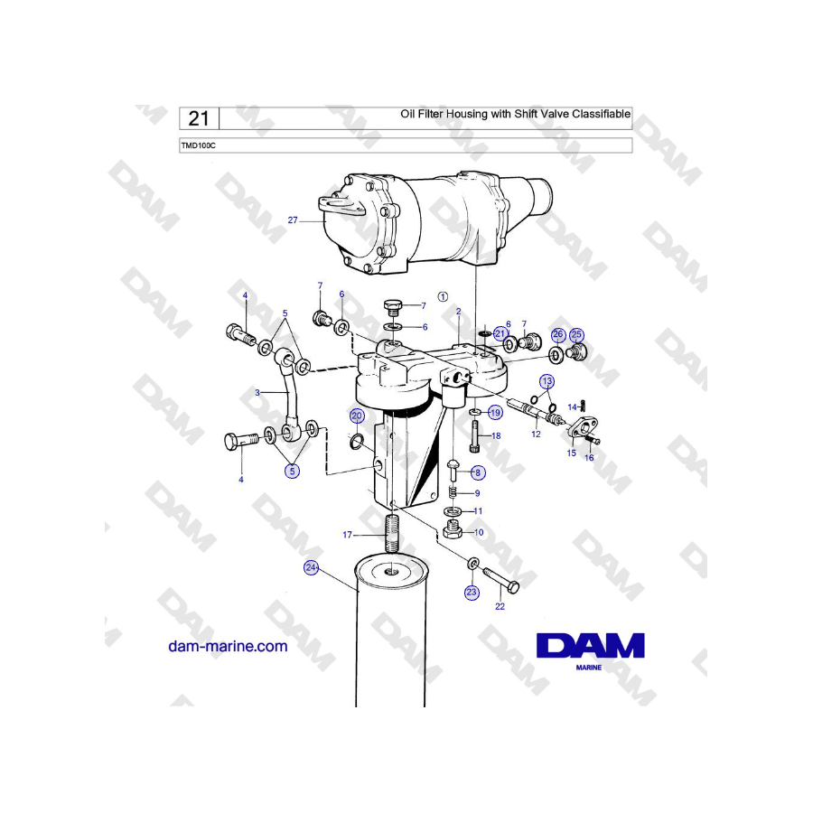 Volvo Penta TMD100C - Oil Filter Housing with Shift Valve Classifiable