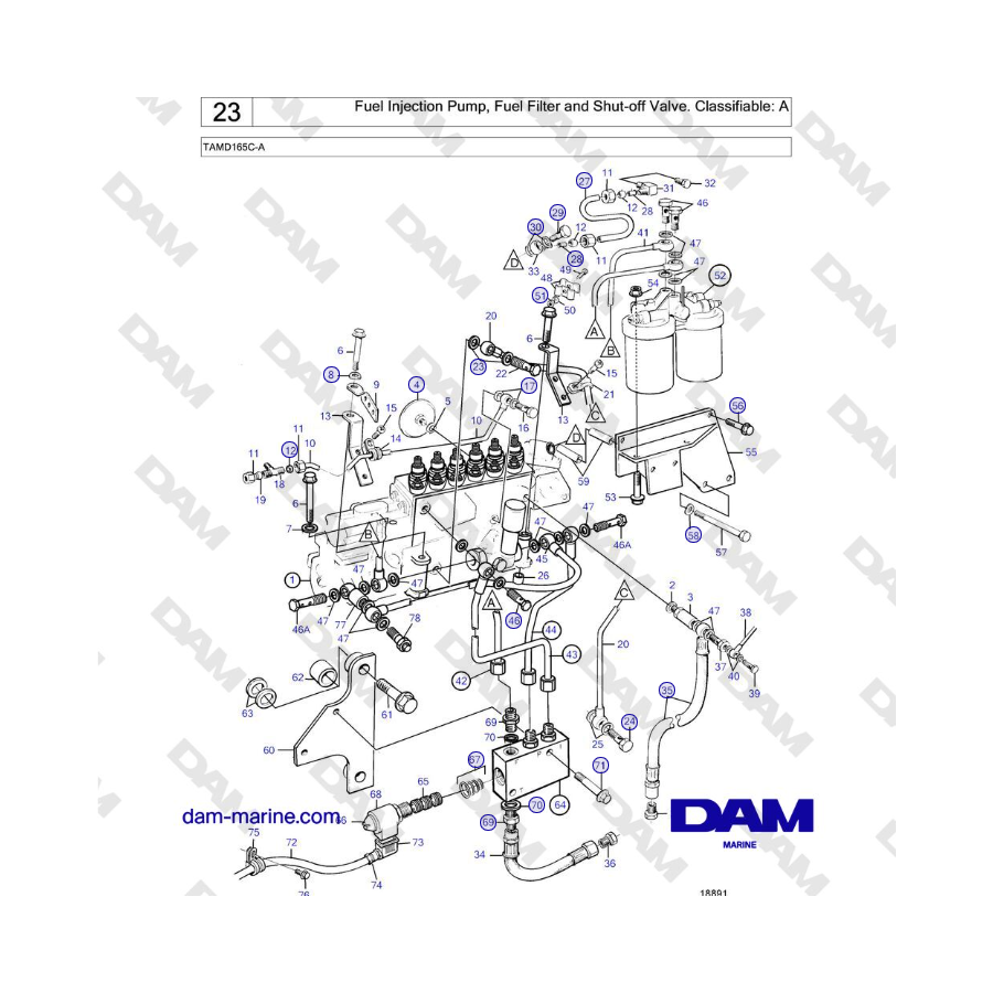 Volvo Penta TAMD165C-A - Fuel Injection Pump, Fuel Filter and Shut-off Valve. Classifiable: A