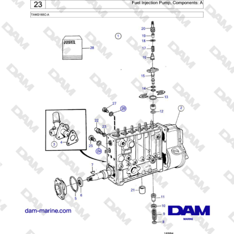 Volvo Penta TAMD165C-A - Fuel Injection Pump, Components: A