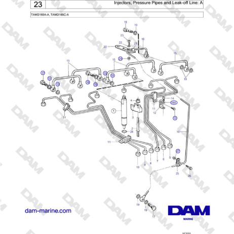 Volvo Penta TAMD165A-A, TAMD165C-A - Injectors, Pressure Pipes and Leak-off Line: A