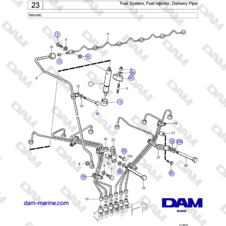 Volvo Penta TMD100C - Fuel System, Fuel Injector, Delivery Pipe