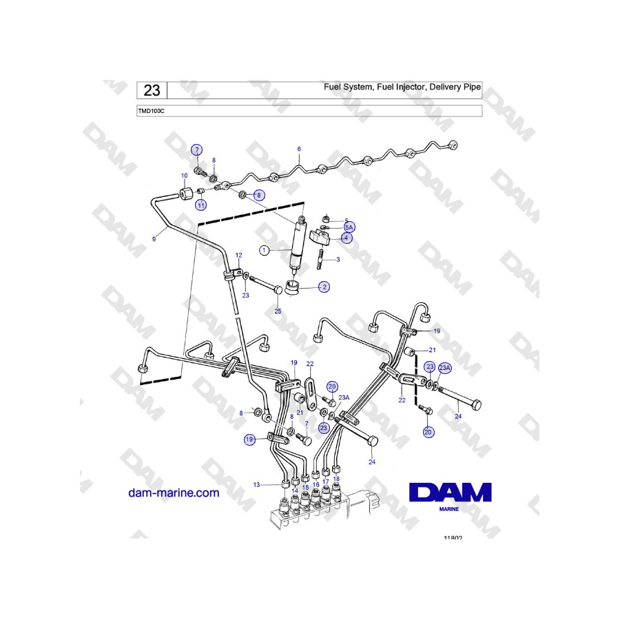 Volvo Penta TMD100C - Fuel System, Fuel Injector, Delivery Pipe