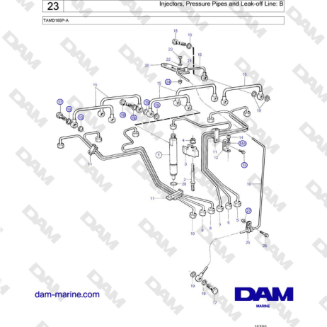 Volvo Penta TAMD165P-A - Injectors, Pressure Pipes and Leak-off Line: B