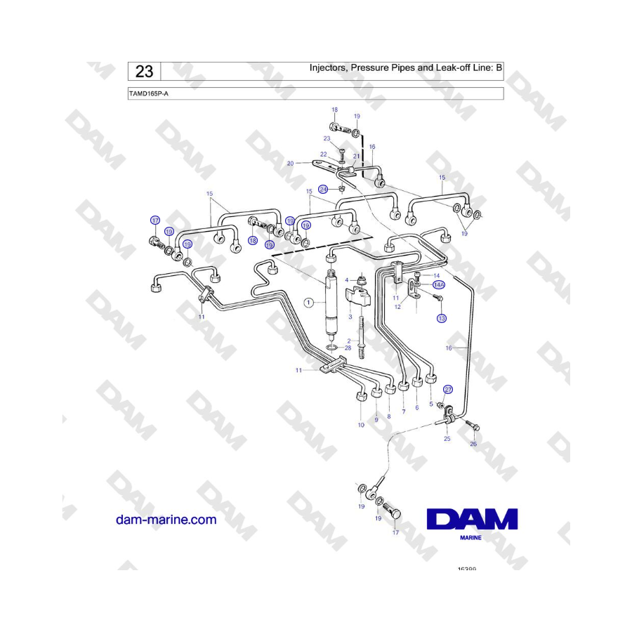 Volvo Penta TAMD165P-A - Injectors, Pressure Pipes and Leak-off Line: B