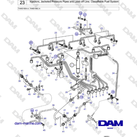 Volvo Penta TAMD165A-A, TAMD165C-A - Injectors, Jacketed Pressure Pipes and Leak-off Line. Classifiable Fuel System