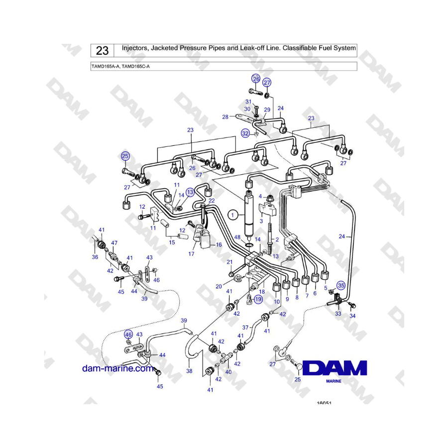 Volvo Penta TAMD165A-A, TAMD165C-A - Injectors, Jacketed Pressure Pipes and Leak-off Line. Classifiable Fuel System