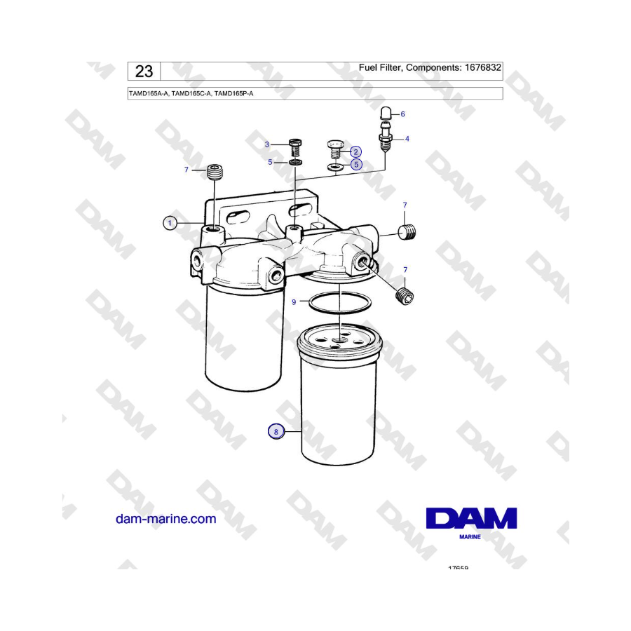 Volvo Penta TAMD165A-A, TAMD165C-A, TAMD165P-A - Fuel Filter, Components: 1676832 