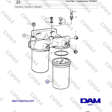 Volvo Penta TAMD165A-A, TAMD165C-A, TAMD165P-A - Fuel Filter, Components: 8194541