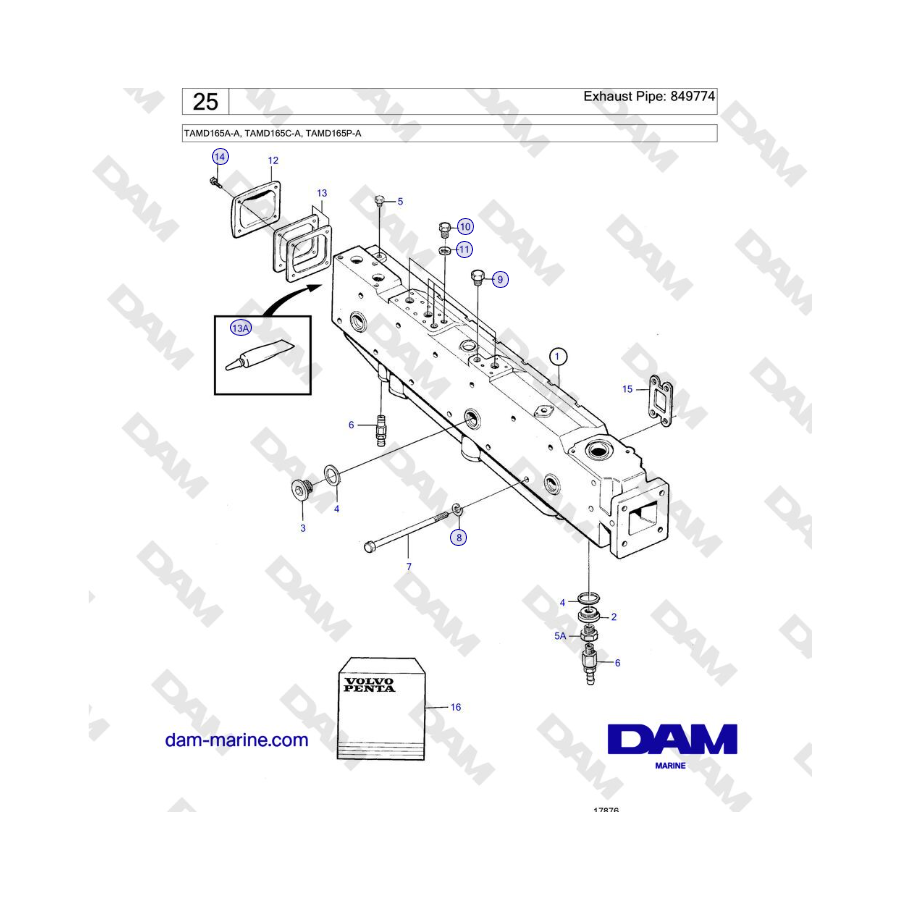 Volvo Penta TAMD165A-A, TAMD165C-A, TAMD165P-A - Exhaust Pipe: 849774