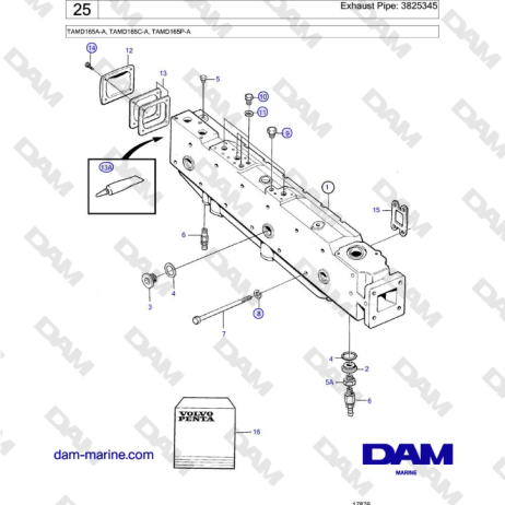 Volvo Penta TAMD165A-A, TAMD165C-A, TAMD165P-A - Exhaust Pipe: 3825345