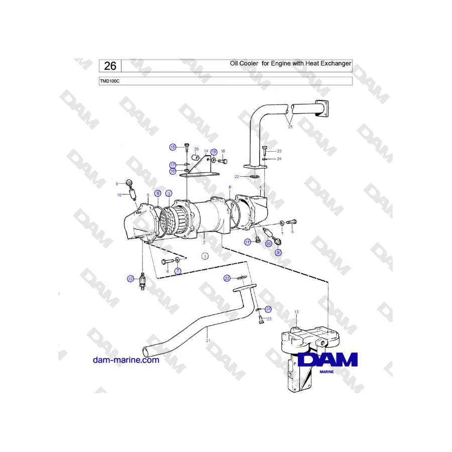 Volvo Penta TMD100C - Oil Cooler for Engine with Heat Exchanger