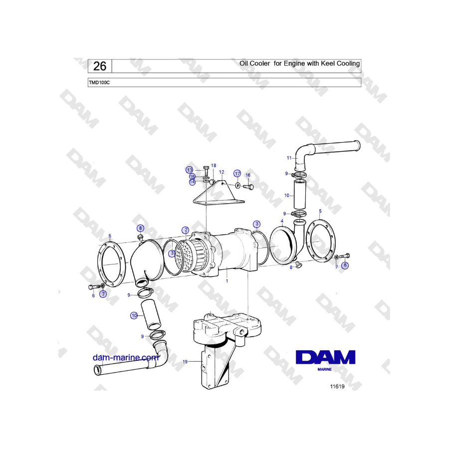 Volvo Penta TMD100C - Oil Cooler for Engine with Keel Cooling