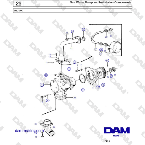 Volvo Penta TMD100C - Sea Water Pump and Installation Components