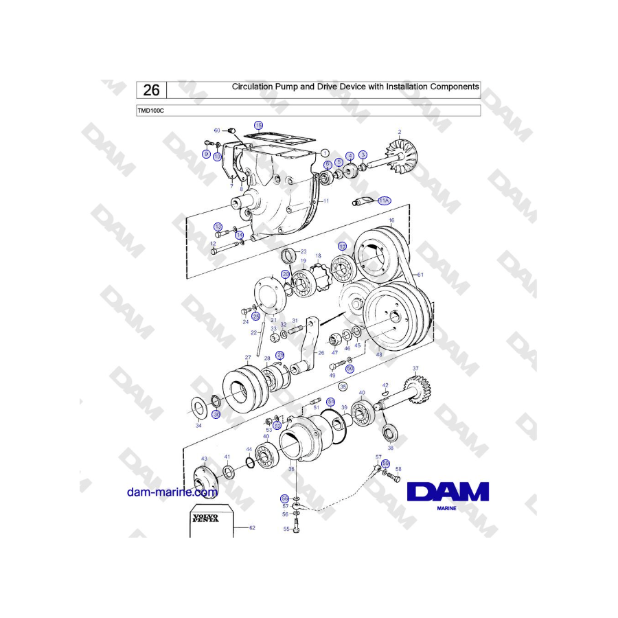 Volvo Penta TMD100C - Circulation Pump and Drive Device with Installation Components