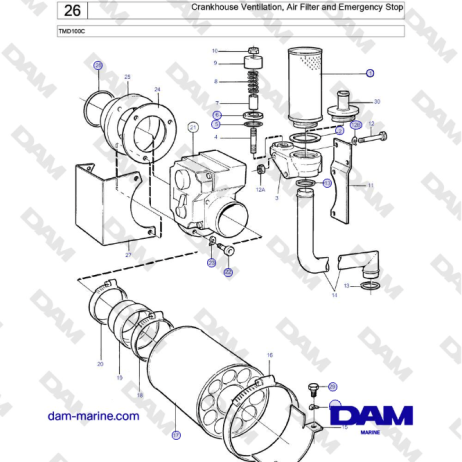 Volvo Penta TMD100C - Crankhouse Ventilation, Air Filter and Emergency Stop