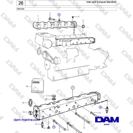 Volvo Penta TMD100C - Inlet and Exhaust Manifold