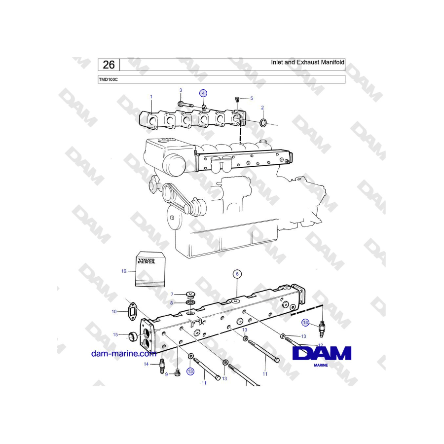 Volvo Penta TMD100C - Inlet and Exhaust Manifold