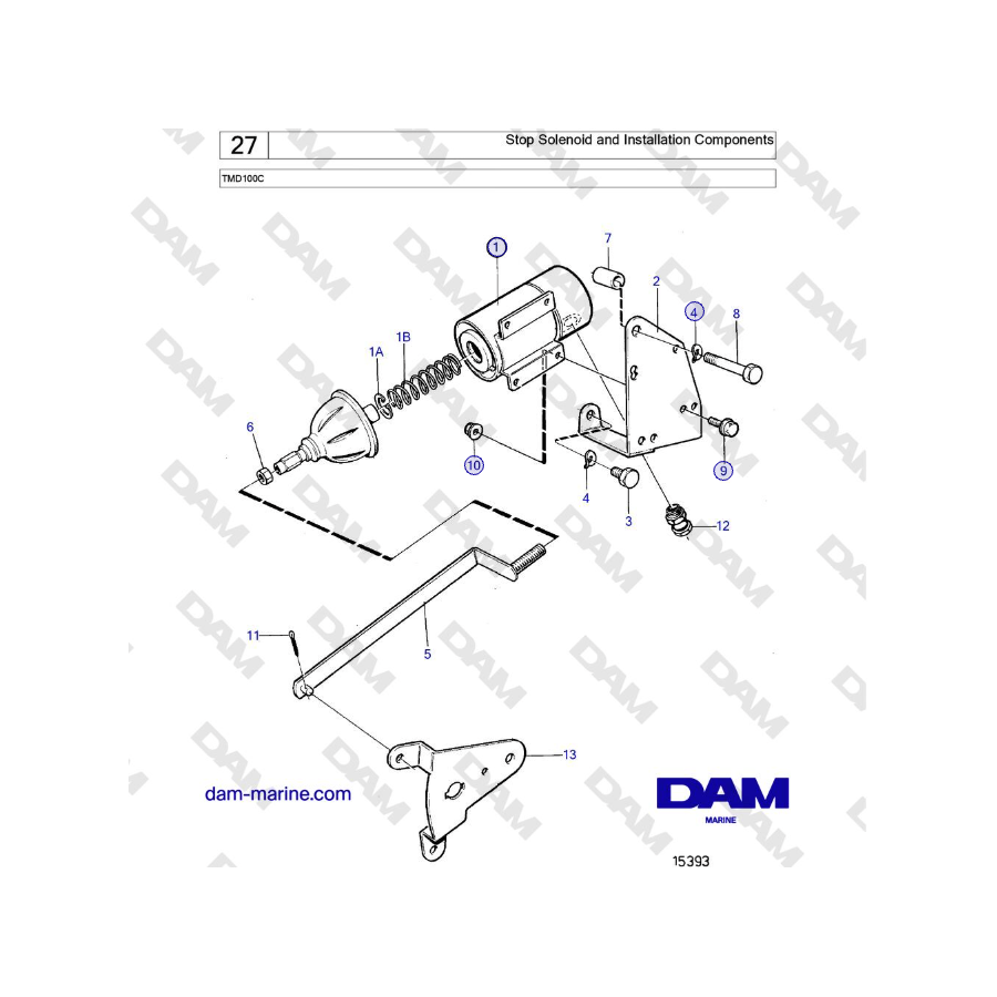 Volvo Penta TMD100C - Stop Solenoid and Installation Components