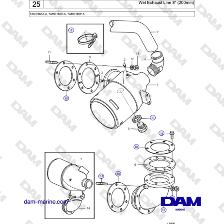 Volvo Penta TAMD165A-A, TAMD165C-A, TAMD165P-A - Wet Exhaust Line 8'' (200mm)