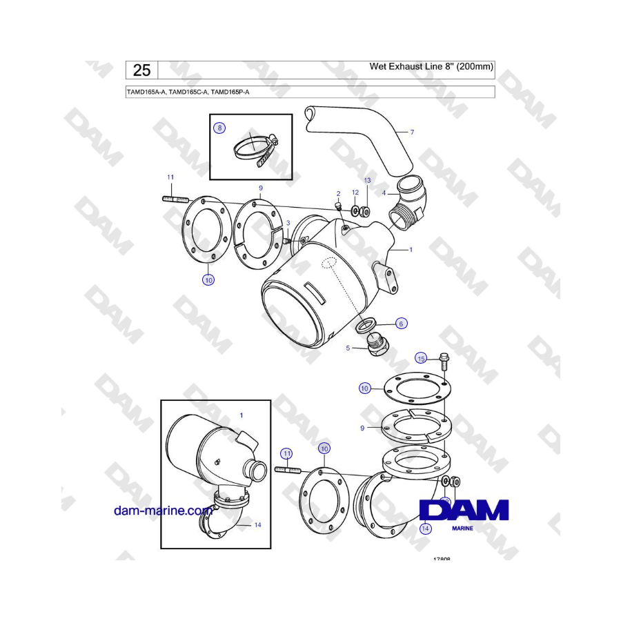 Volvo Penta TAMD165A-A, TAMD165C-A, TAMD165P-A - Wet Exhaust Line 8'' (200mm)