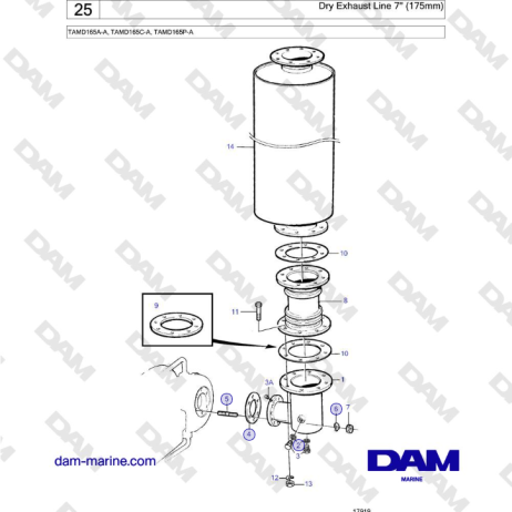 Volvo Penta TAMD165A-A, TAMD165C-A, TAMD165P-A - Dry Exhaust Line 7'' (175mm)